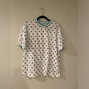 NWT Vintage Nan Dorsey Oversize Kelly Green Pola Dot T-Shirt.